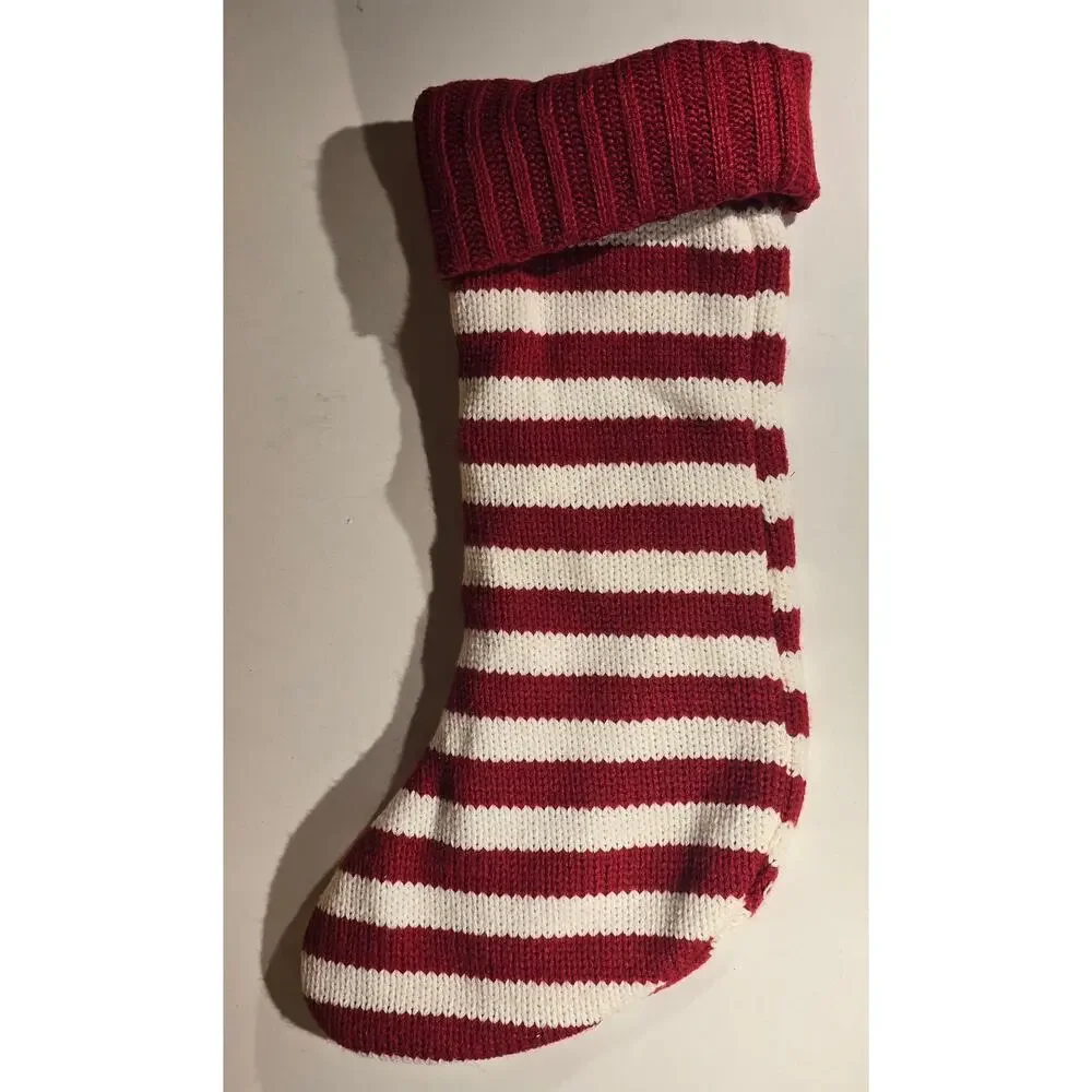 Wondershop Christmas Stocking Red White Striped Monogram M Knit 18 Inch
